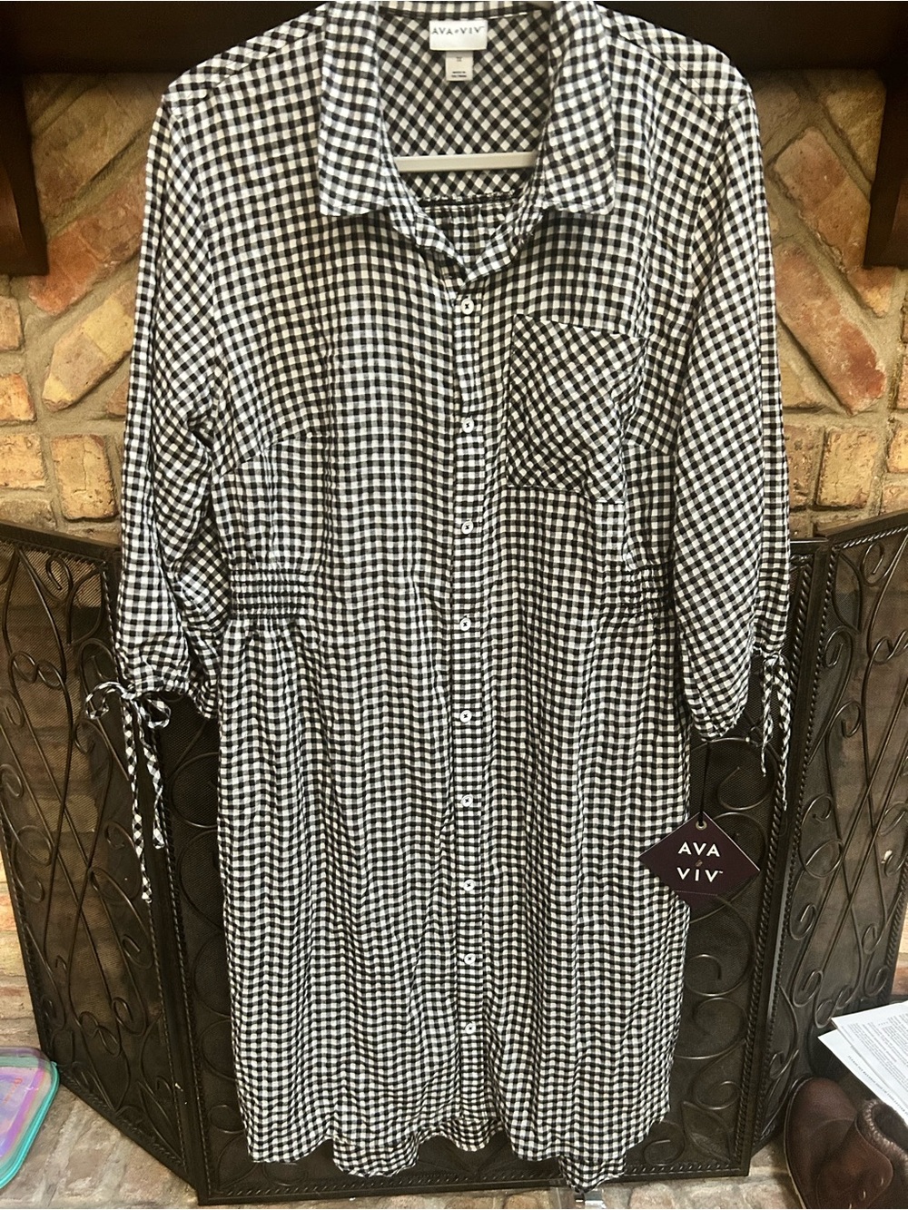 Ava & Viv Black and White Gingham Midi Shirt Dress
